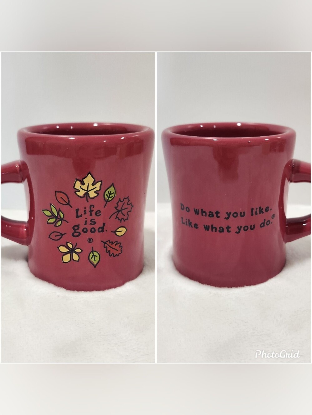 Life Is Good Red Burgandy Ceramic Fall Autumn Leaf Coffee Cup Mug